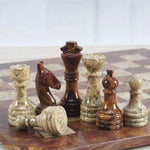 coral and red marble chess pieces