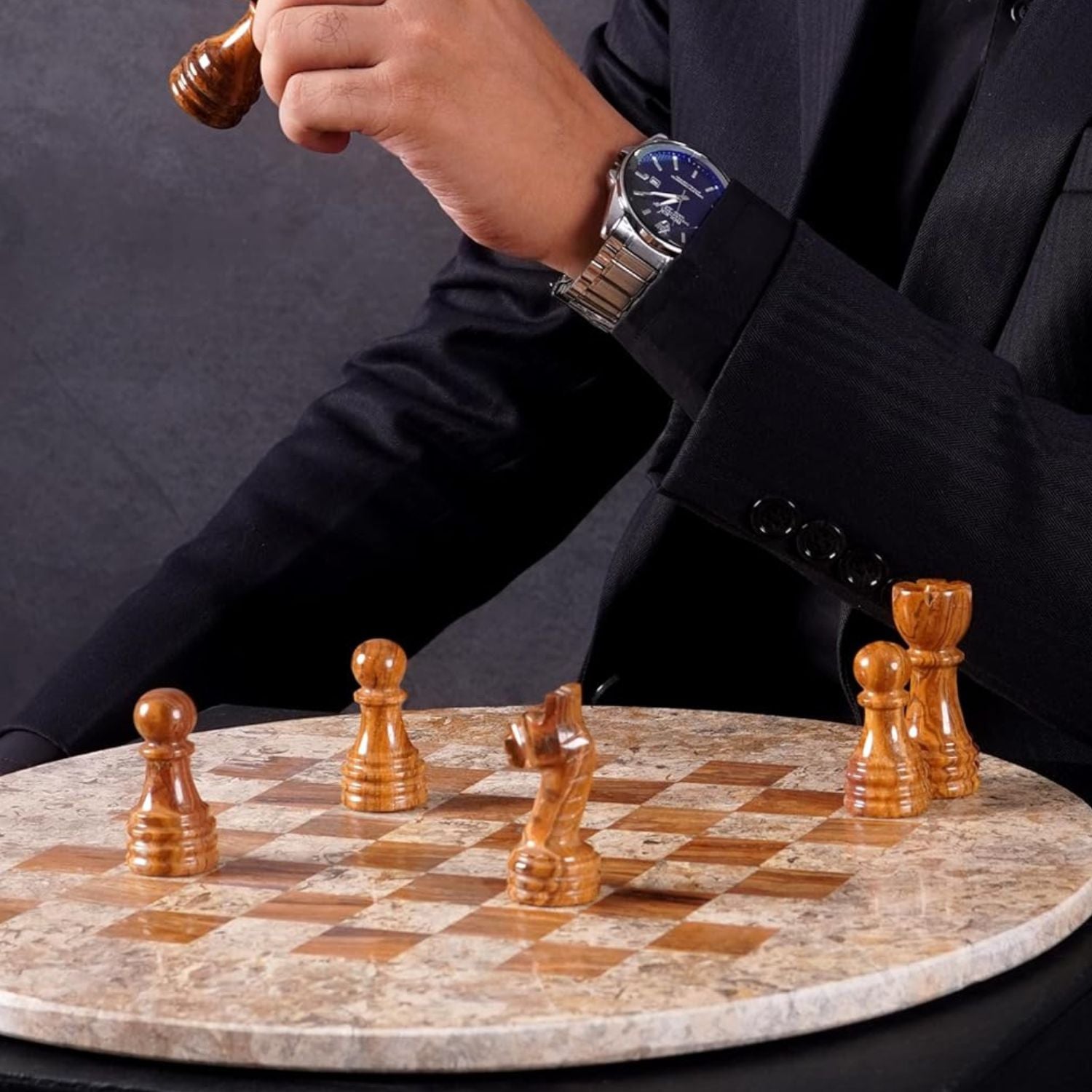 coral red round marble chess