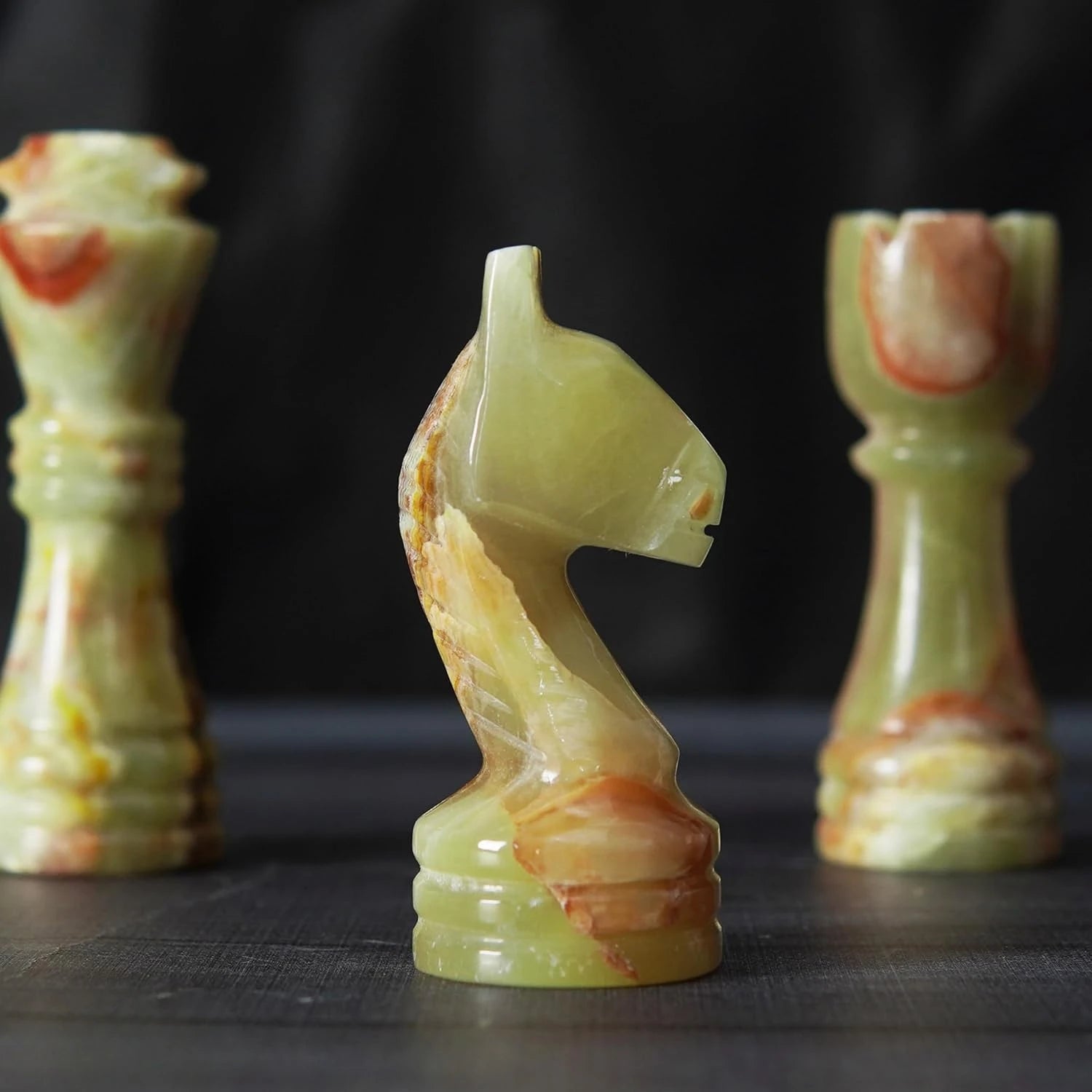 green marble chess pieces