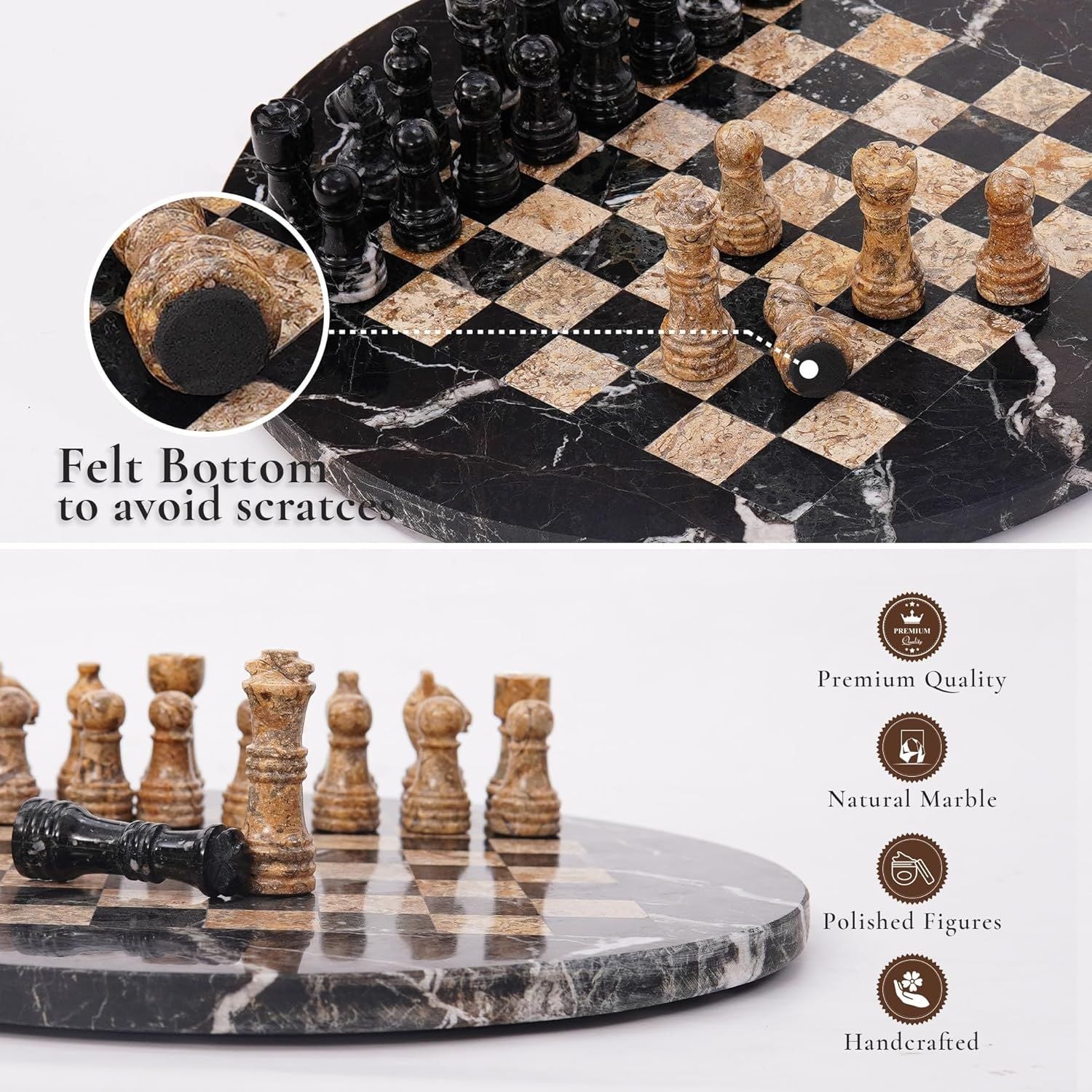 handcrafted 15 inch round marble chess