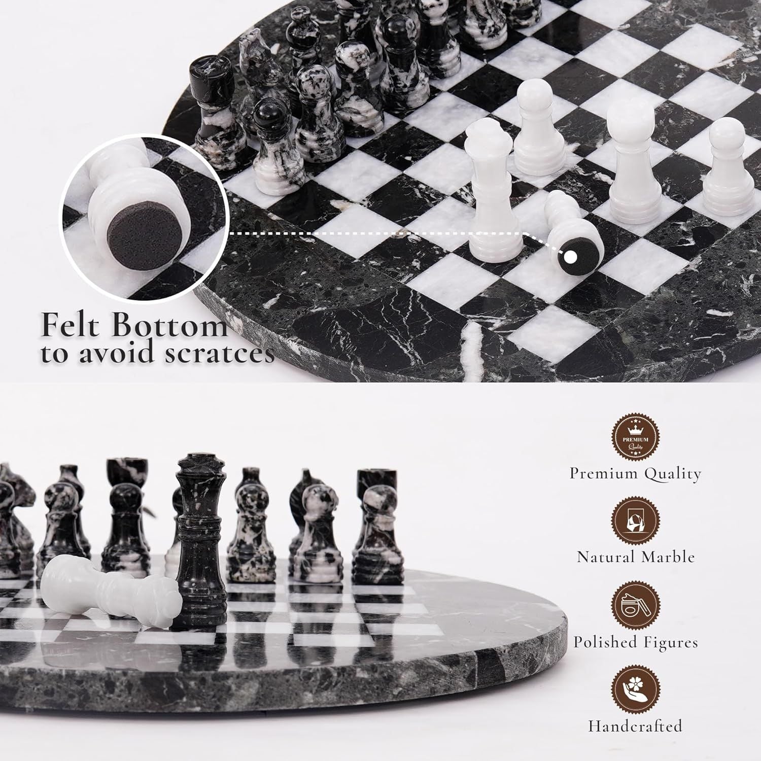 handcrafted marble round chess board