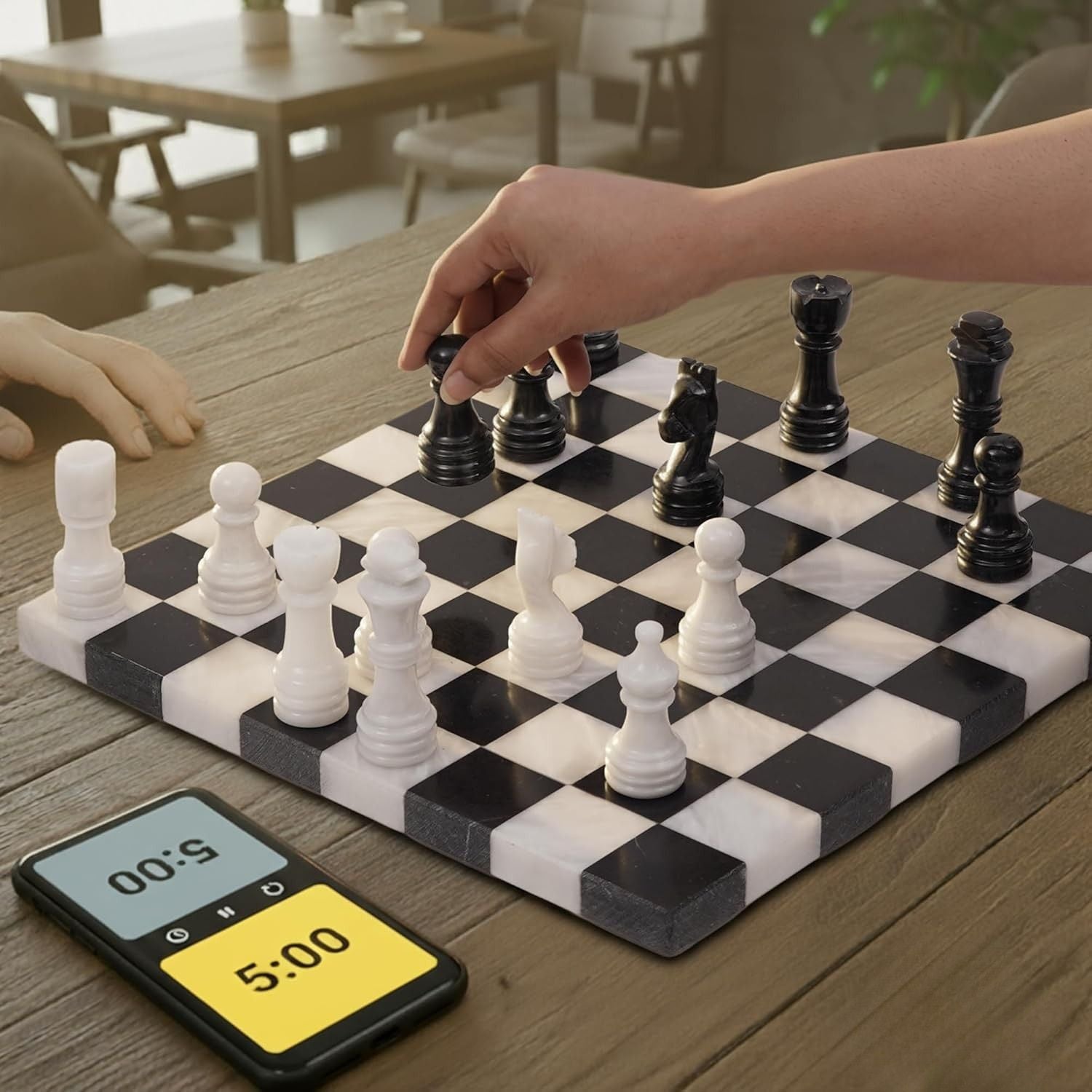 handcrafted white black borderless chess