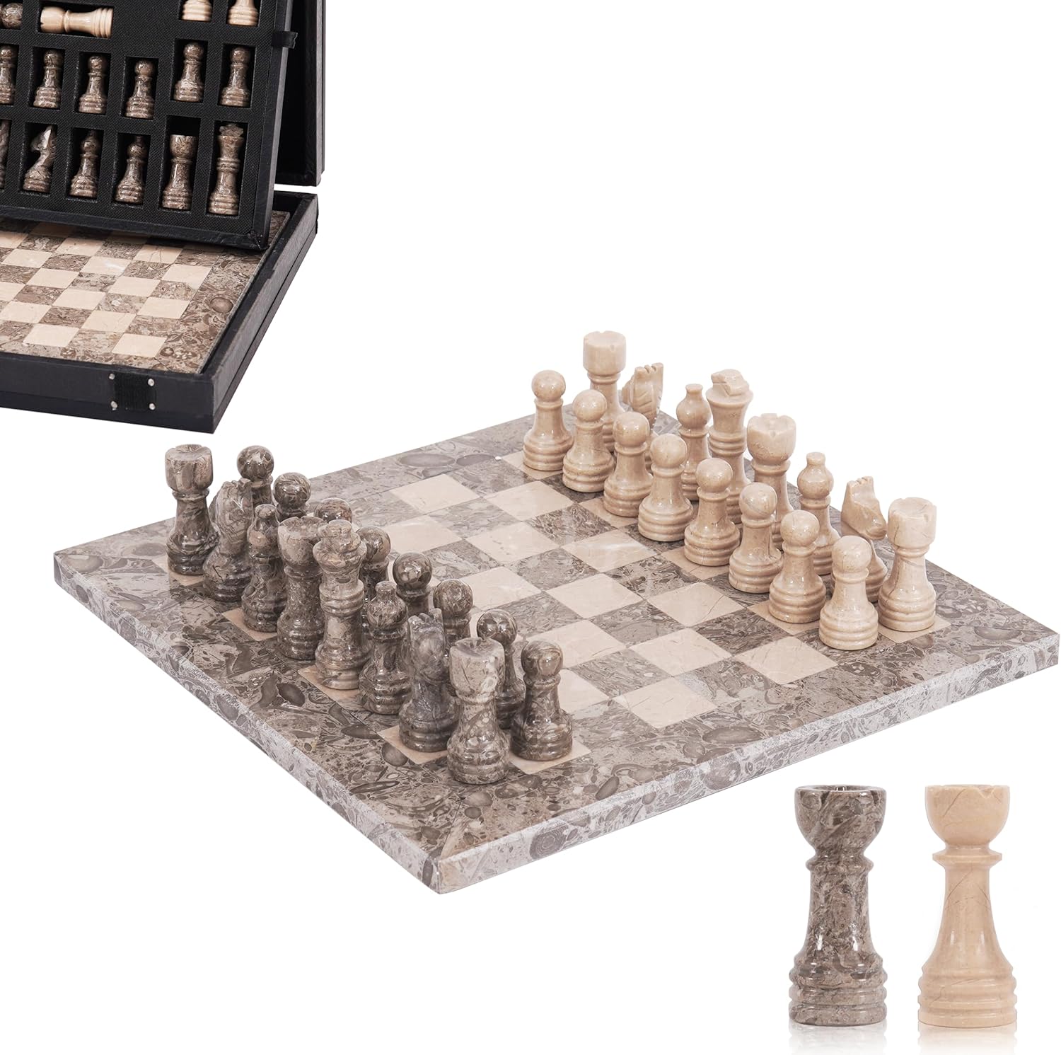 10 Inch handmade marble chess set with storage