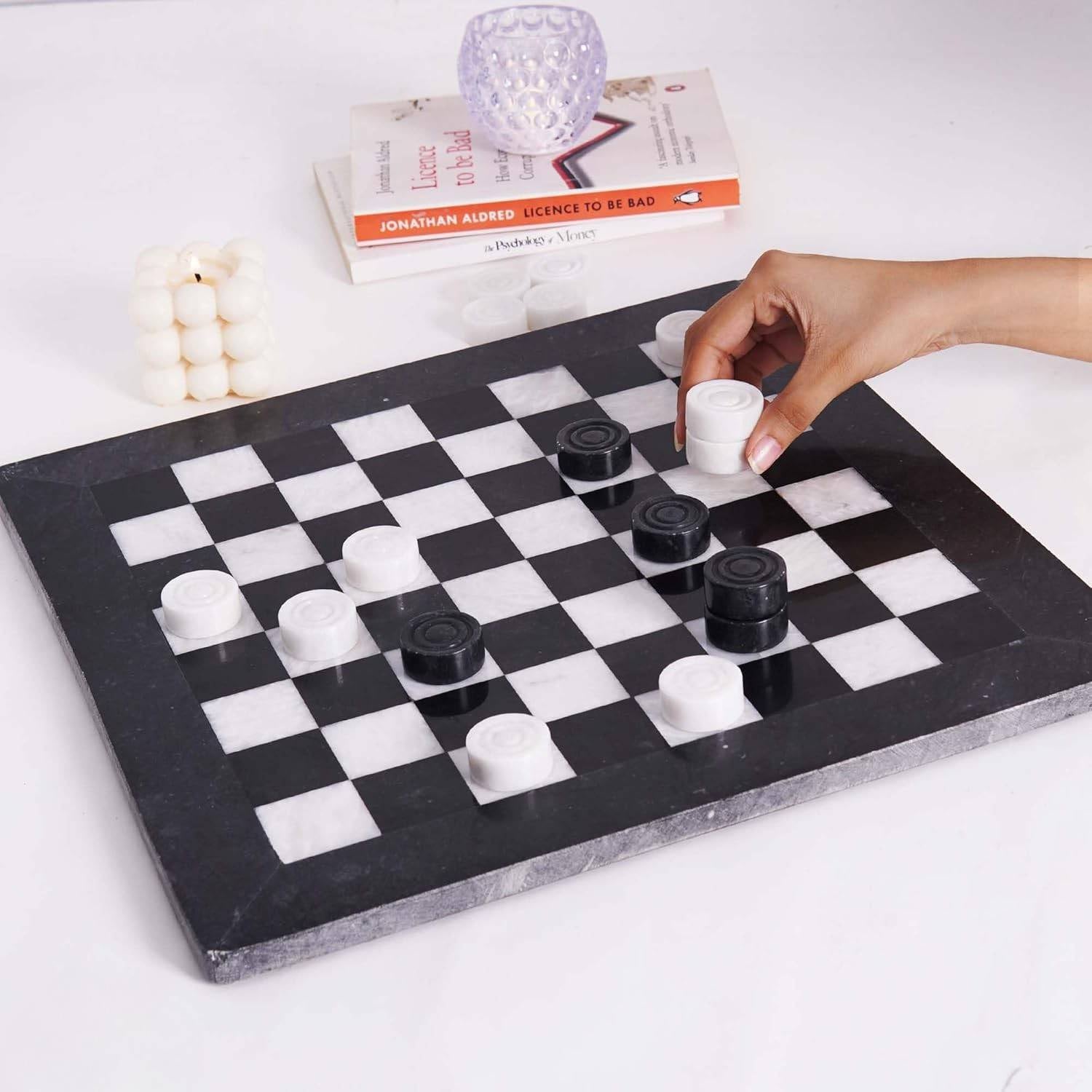 marble checker set black