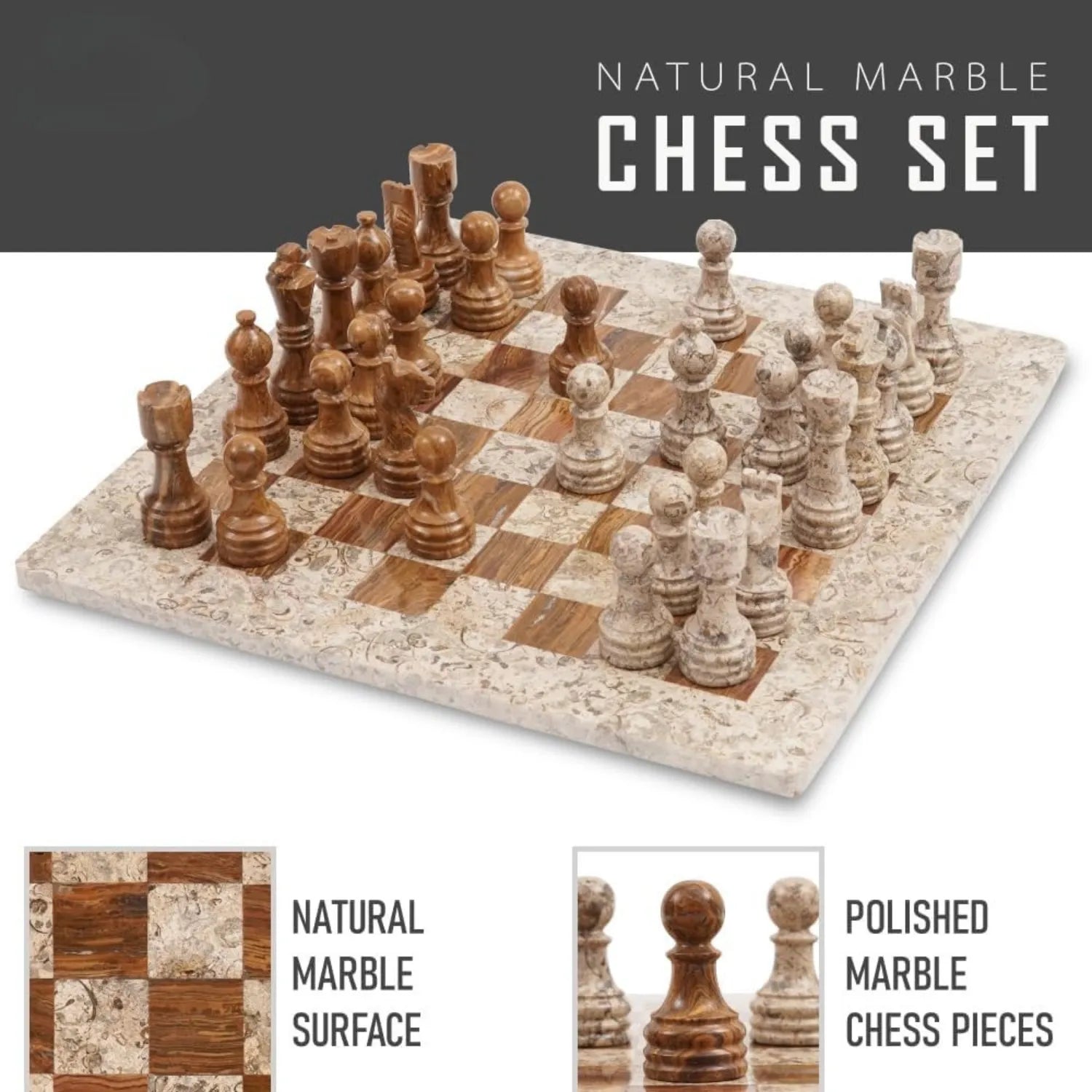 marble chess set coral brown