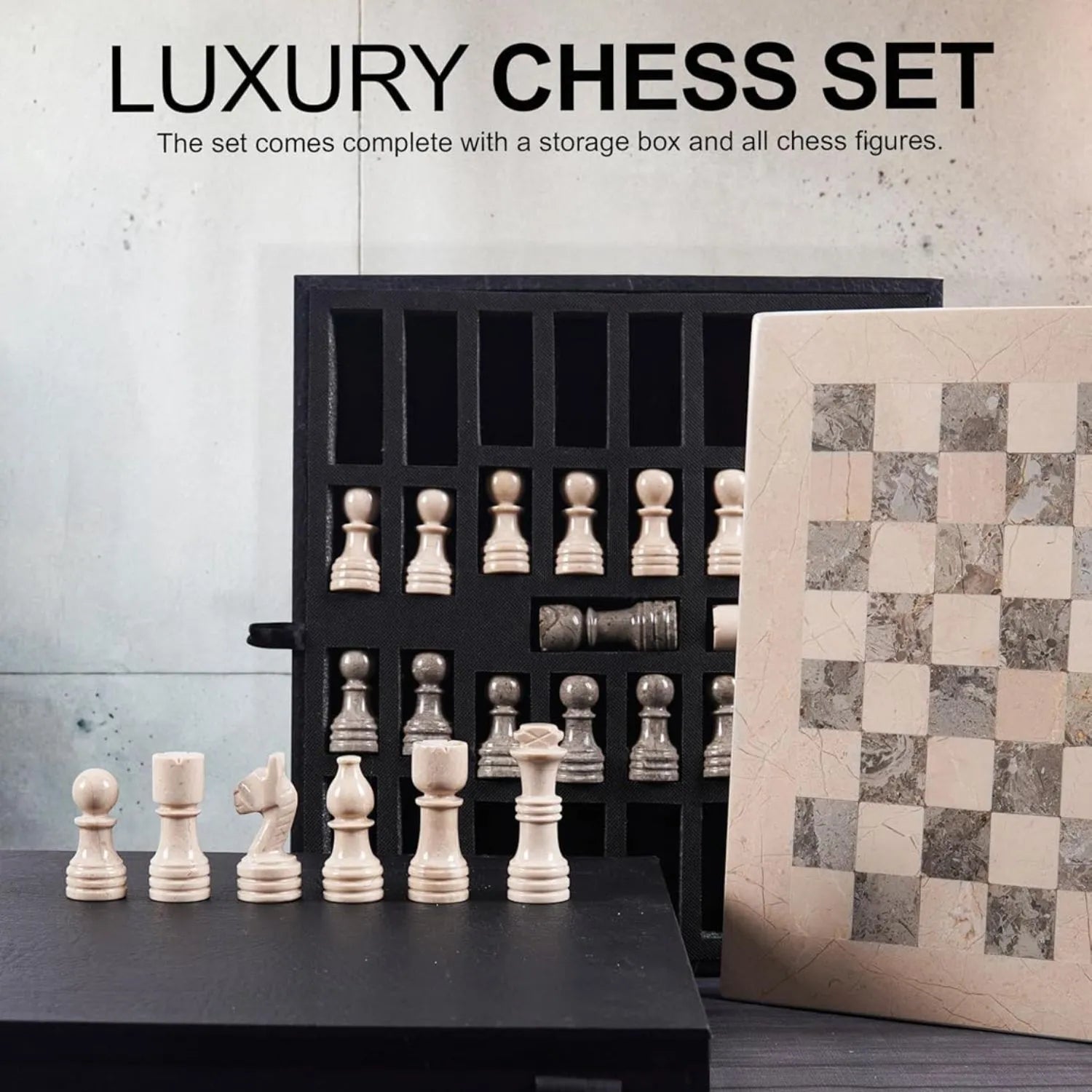 marble chess set with storage