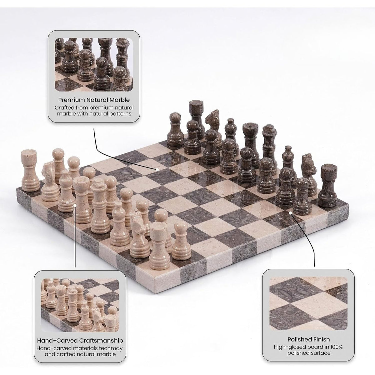 10 Inch Verona & Oceanic Marble Chess Set with 2 Extra Queens