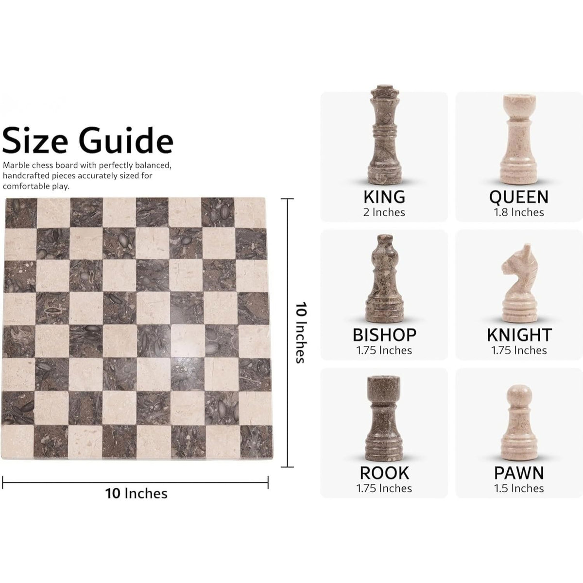 10 Inch Verona & Oceanic Marble Chess Set with 2 Extra Queens