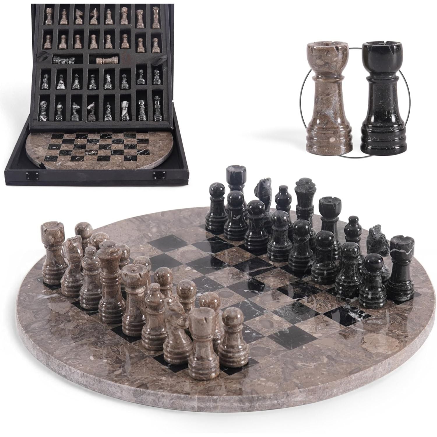 marble round chess board with storage