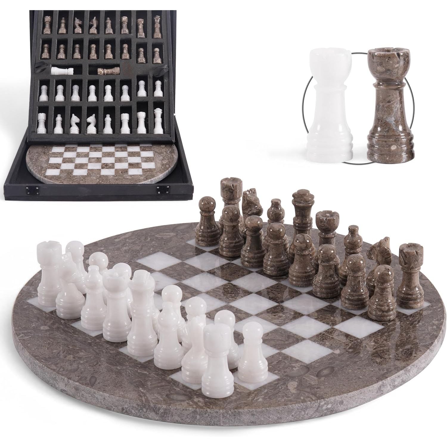 oceanic white round marble chess