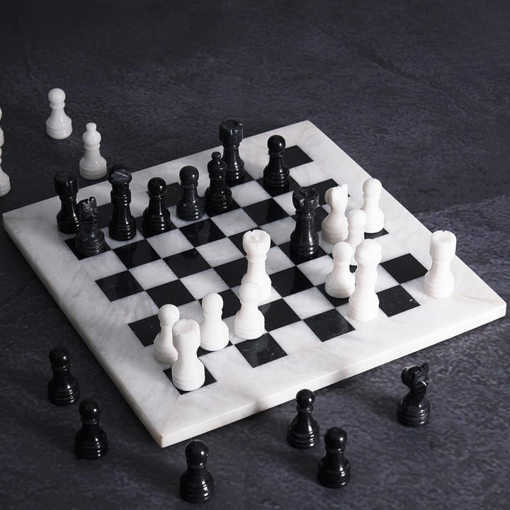 12 Inch White & Black Marble Chess Set
