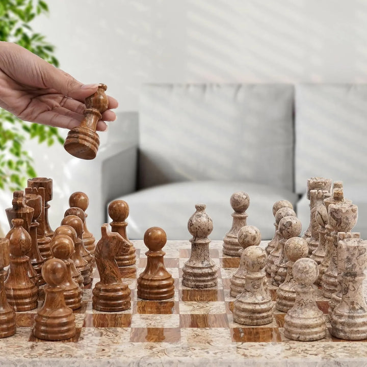 15 Inch Coral & Brown Marble Chess Set
