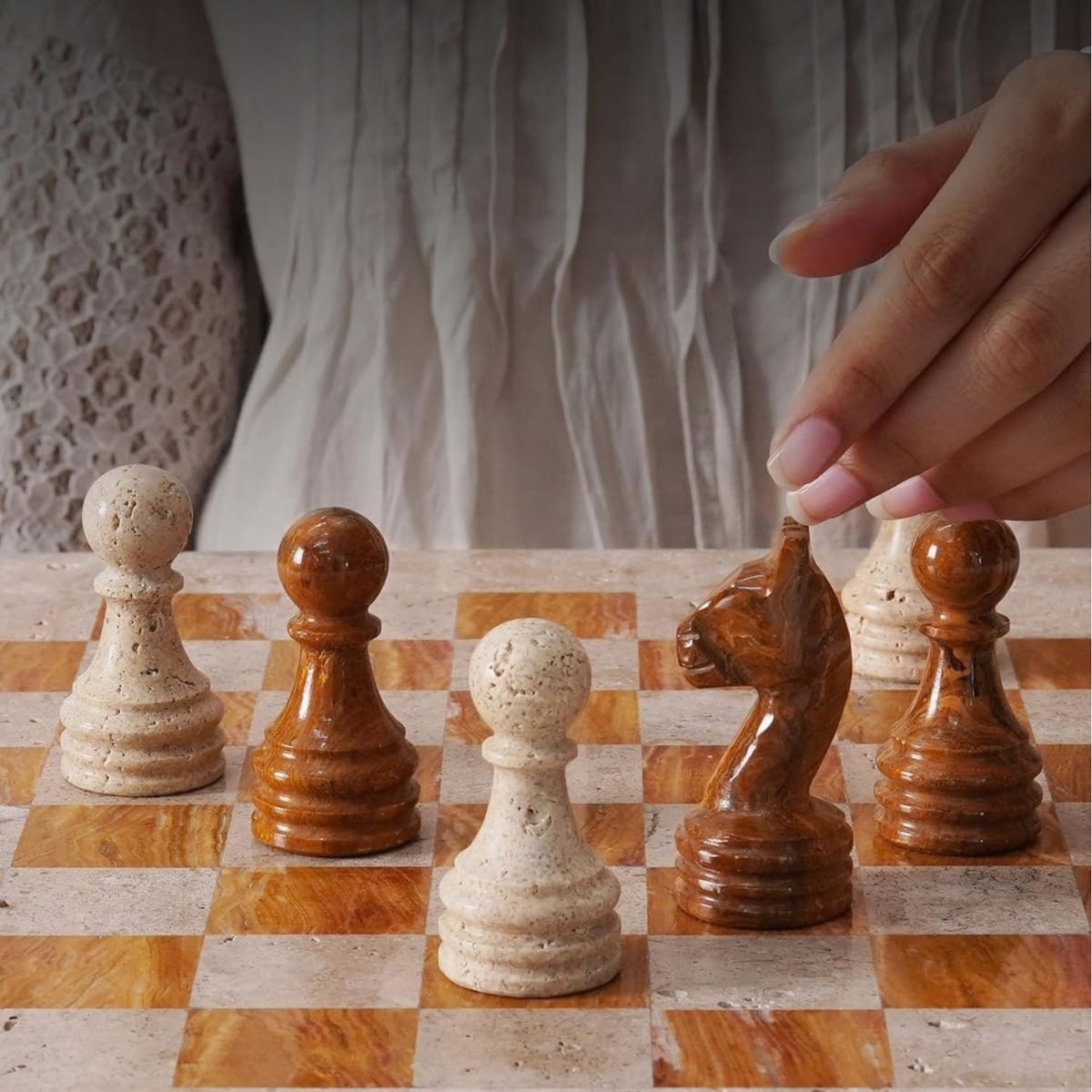 marble chess figure travertine red