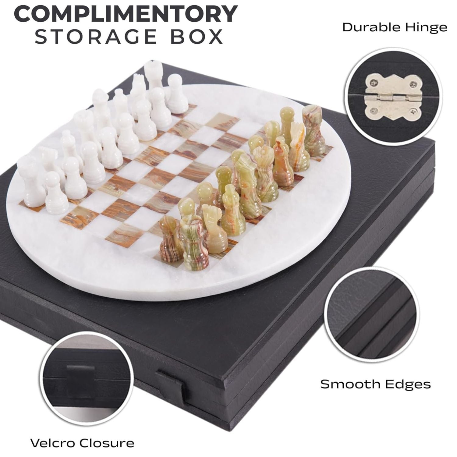 handcrafted round chess with storage