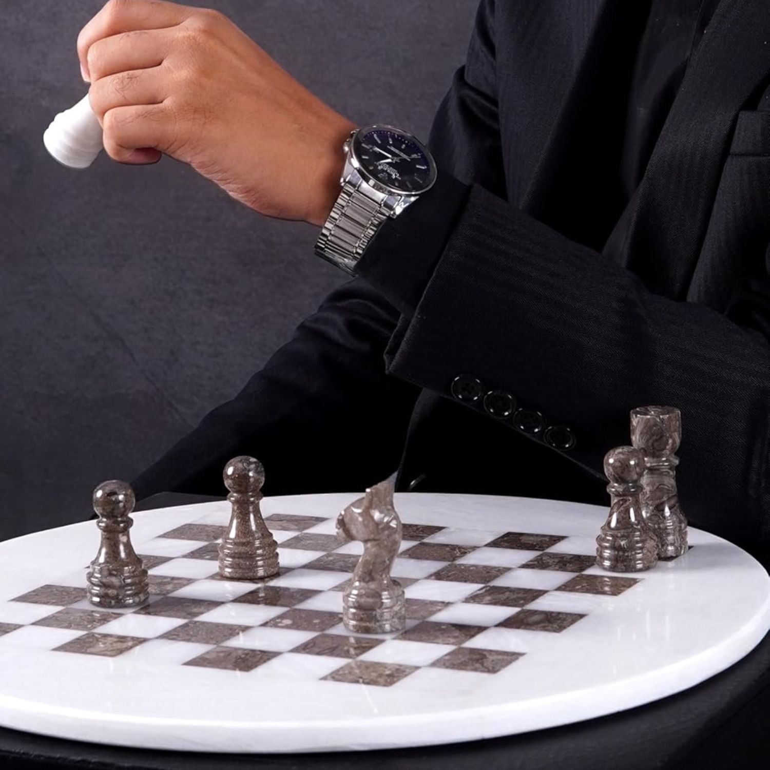 round handcrafted white oceanic chess