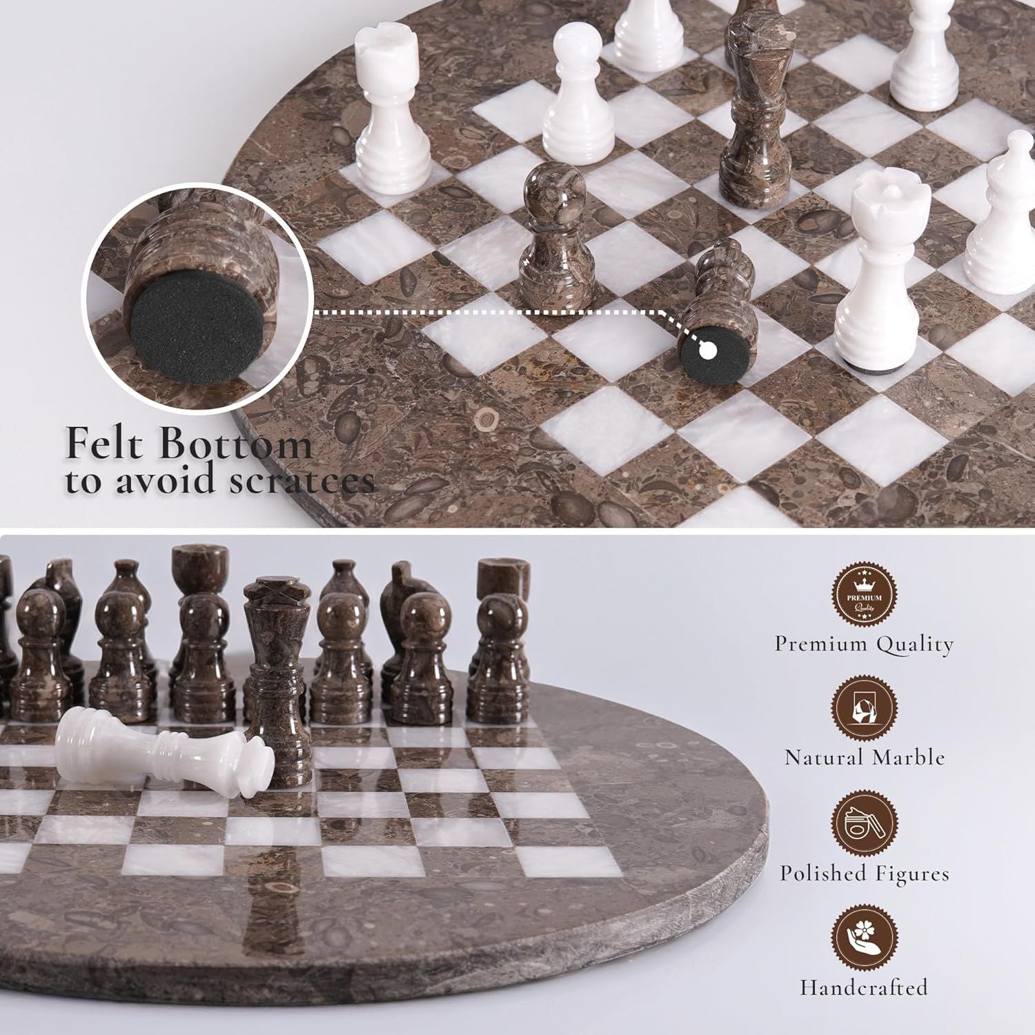 handcrafted oceanic white marble chess