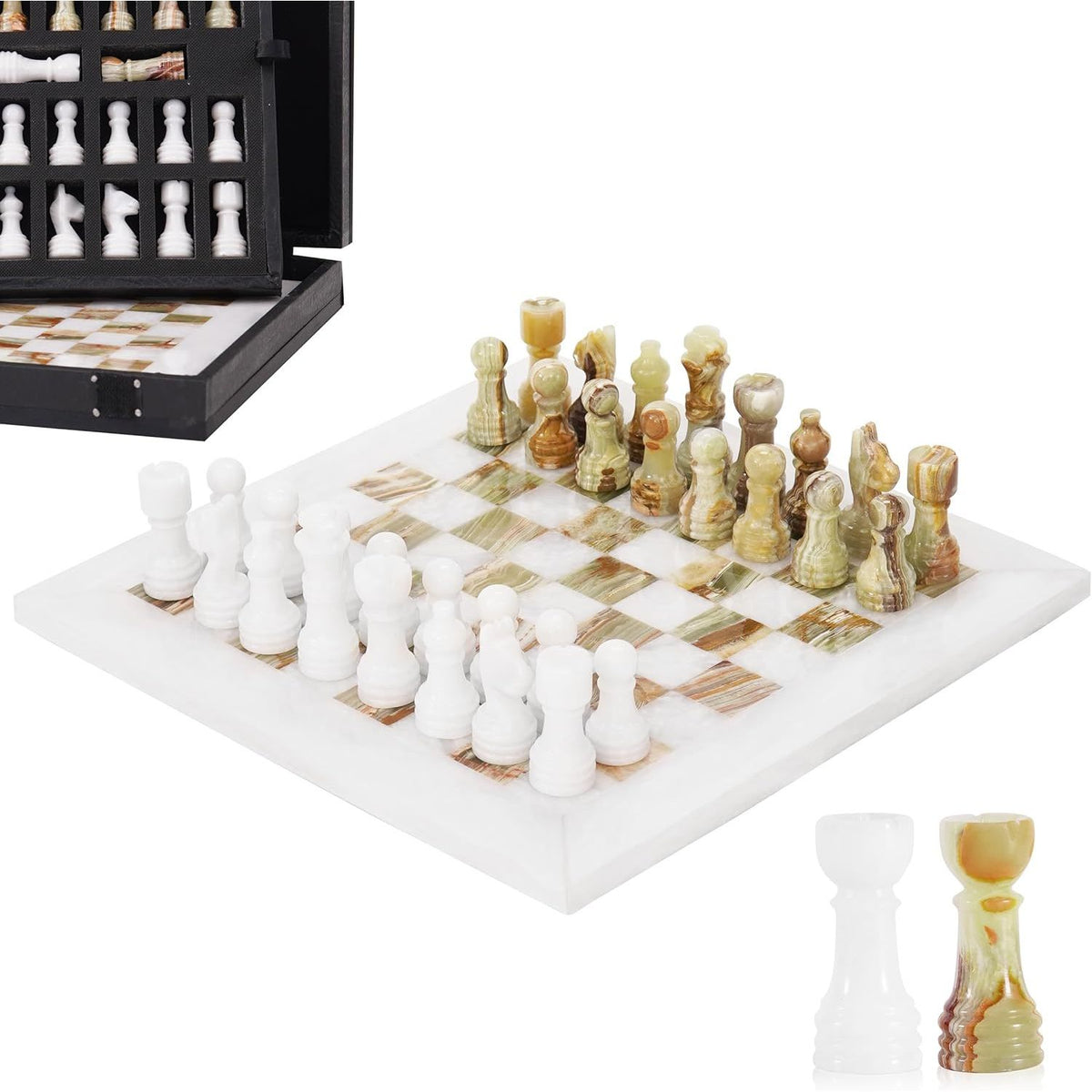 white and green marble chess
