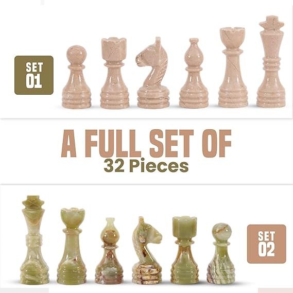 verona and green chess marble pieces