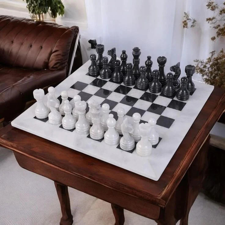 white black marble chess set
