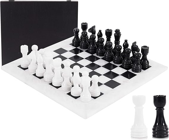 white black onyx chess board