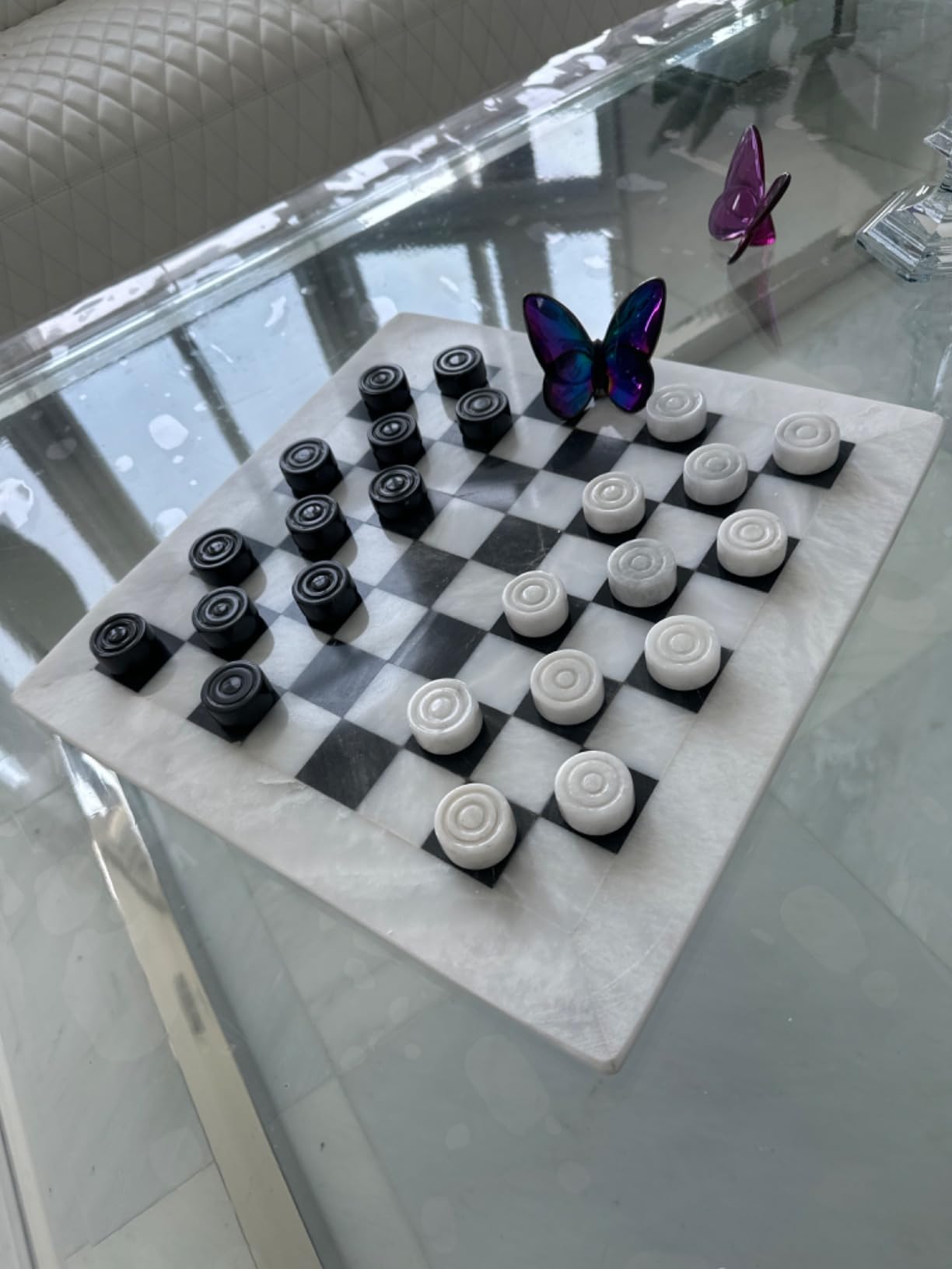 white black marble checker set
