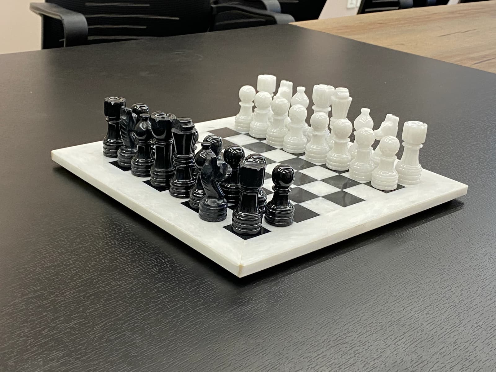 white black marble chess review