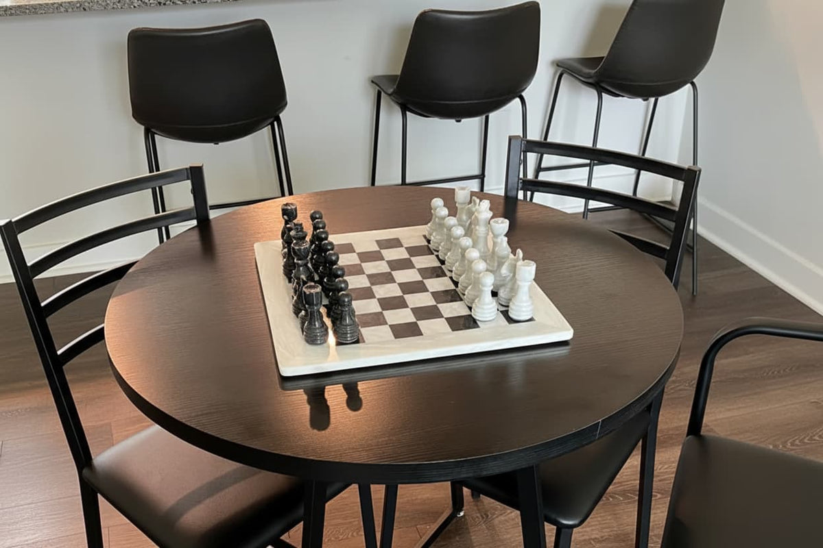 white black marble handcrafted chess set