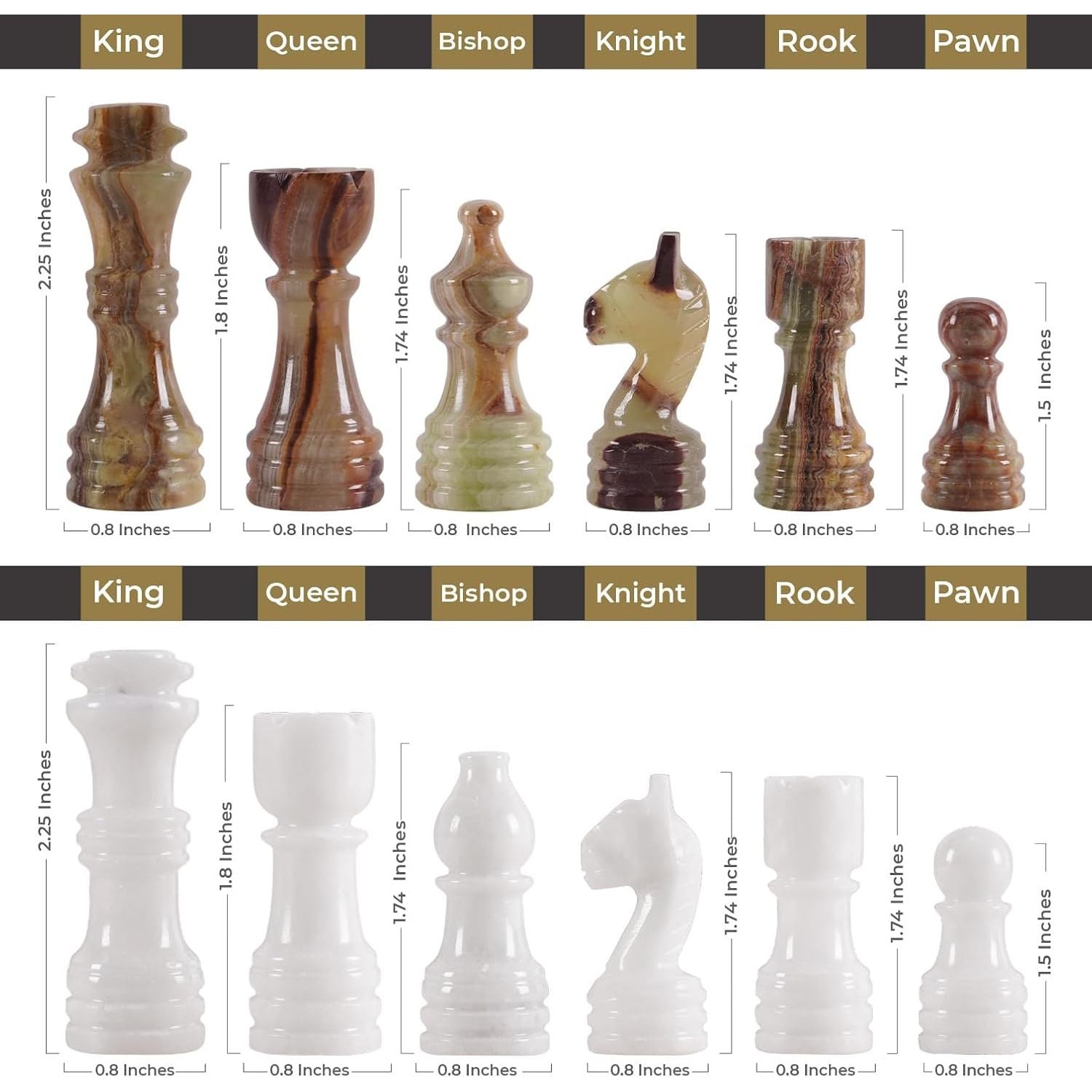 white green handcrafted chess pieces