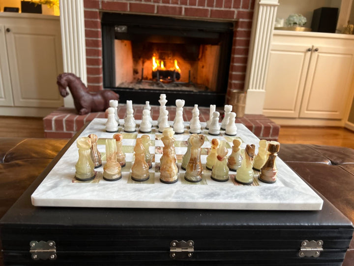 White and Green Onyx Marble Chess Set