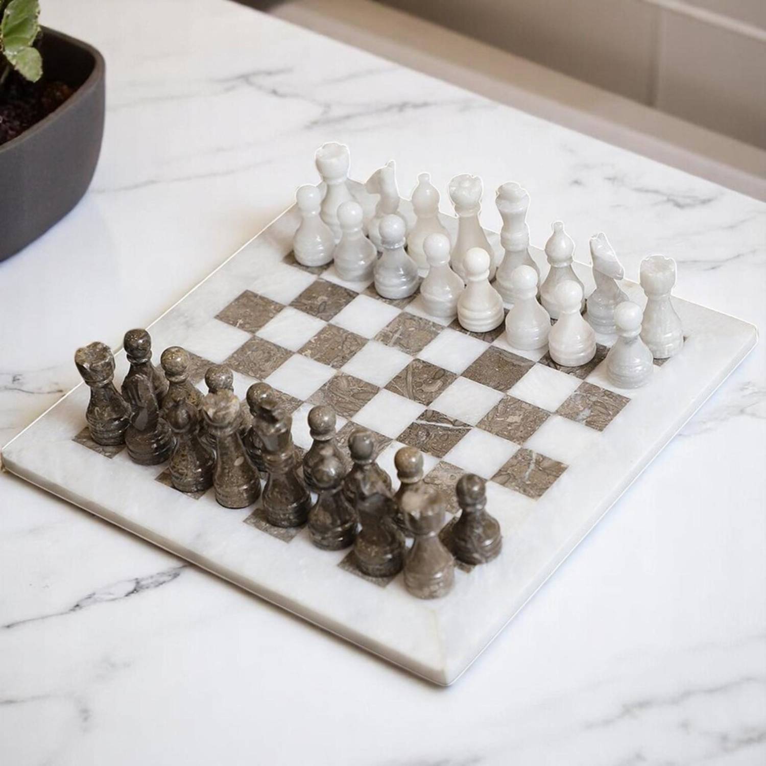 white oceanic marble chess set
