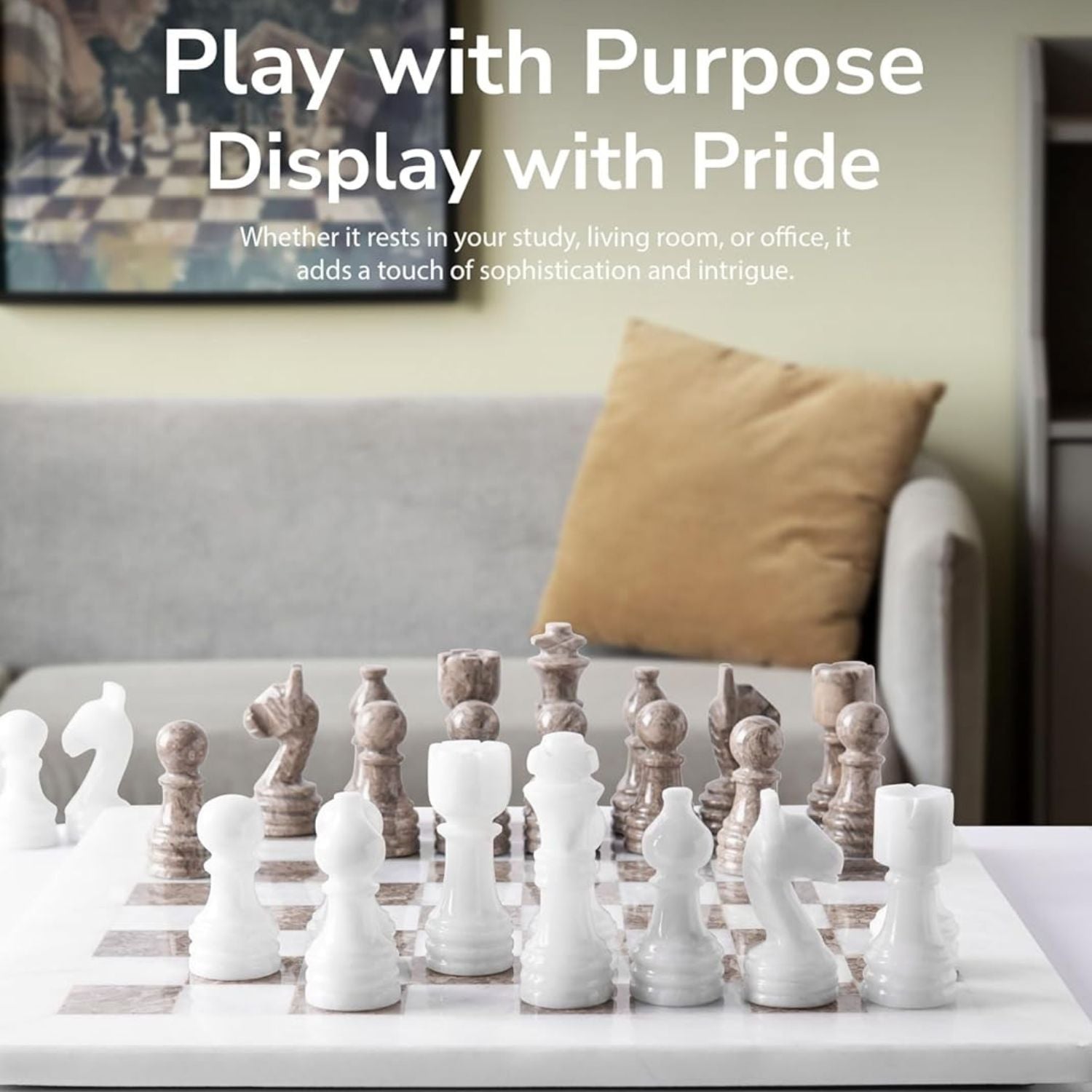 white oceanic marble chess board