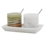 Marble Salt Cellar with Lid, Spoon and Tray 