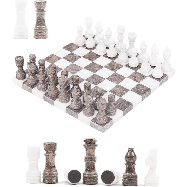 10 Inch White & Oceanic Borderless Marble Chess Set