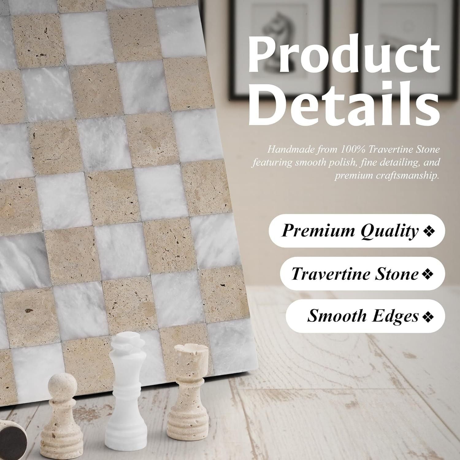 white travertine borderless chess