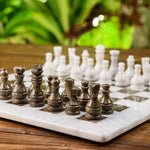 White and Oceanic Marble Chess Set