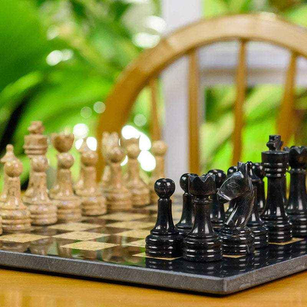 12-inch Black & Coral Marble Chess Set with Storage Box – Royal Bishop