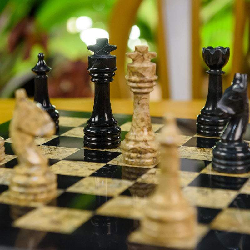 15 Inch Black and Coral High-Quality Marble Chess Sets