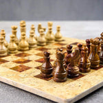 15 Inches Coral and Brown High-Quality Marble Chess Set