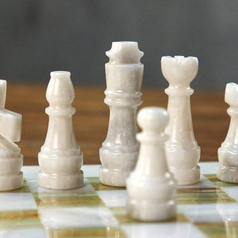 Vintage Green & White Onyx Chess Set - Marble Island