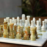 White and Green Onyx Premium Quality Marble Chess Sets