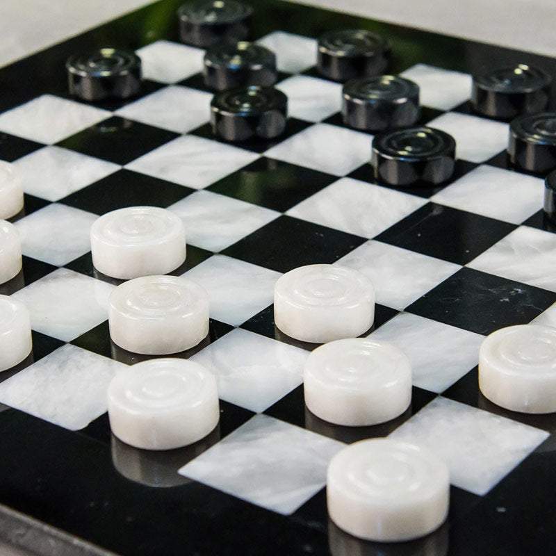 15 Inch Black and White High-Quality Marble Checkers