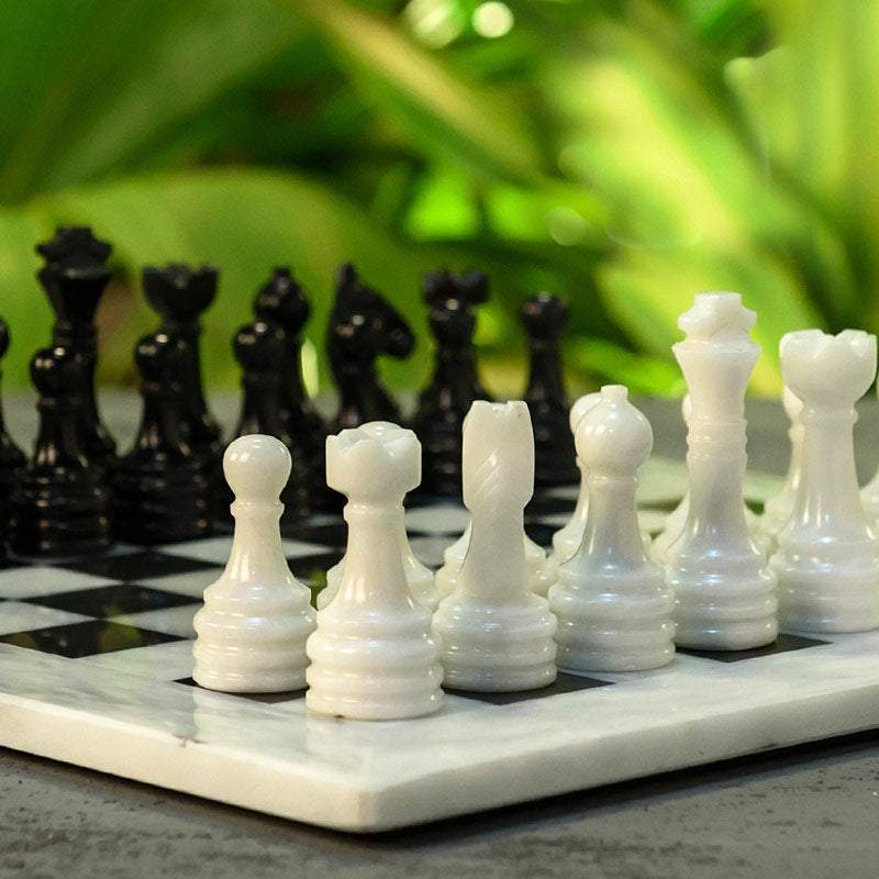 15 Inches White and Black Onyx Chess Set - Marble Island