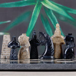 15 Inches Large Handmade Original Marble Black and Coral Antique Full Chess Game Set