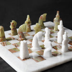 15 inches White & Green Antique Handmade Marble Chess Set