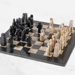 15 Inches Large Handmade Original Marble Black and Coral Antique Full Chess Game Set