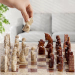 red and coral marble chess sets