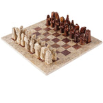 red and coral marble chess set