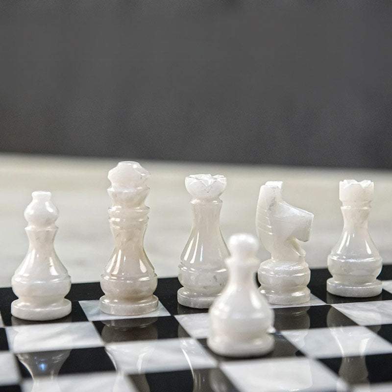 House of Hauteville Chess Set and Board Combo - Antique White and Black  Marble