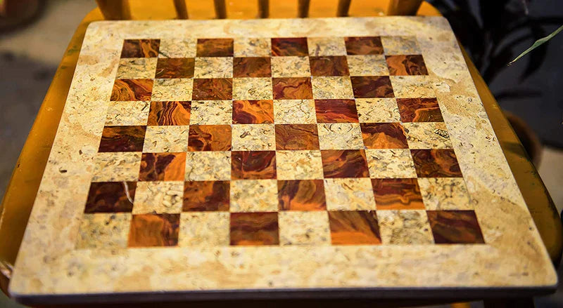 coral and red chess board