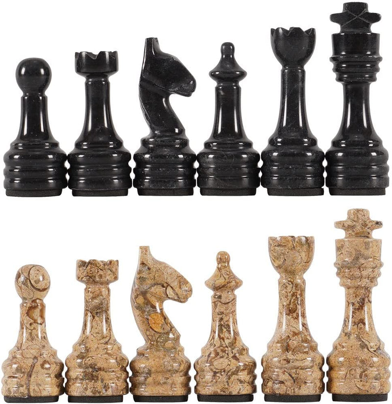 black and coral chess pieces